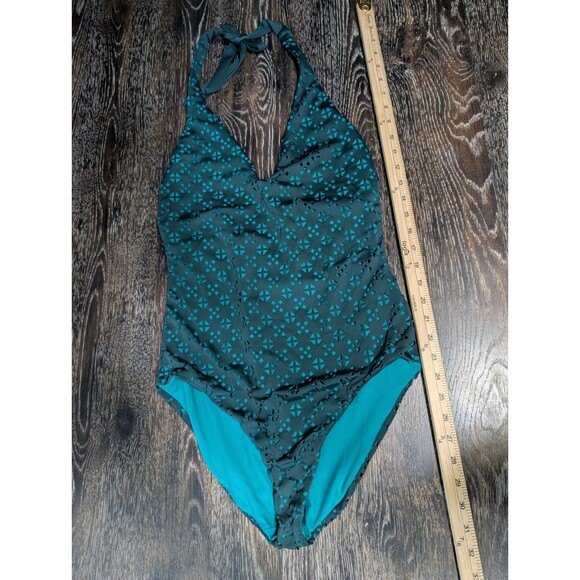 LOFT Green Perforated Halter One Piece Swimsuit Size 8 - Picture 11 of 11